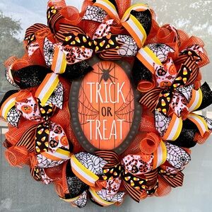 Halloween Trick or Treat Wreath - Orange and Black